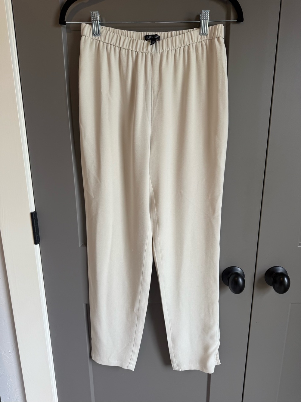 Eileen Fisher Ivory 100% Silk Georgette Lined Pull-On Ankle Pants XXS